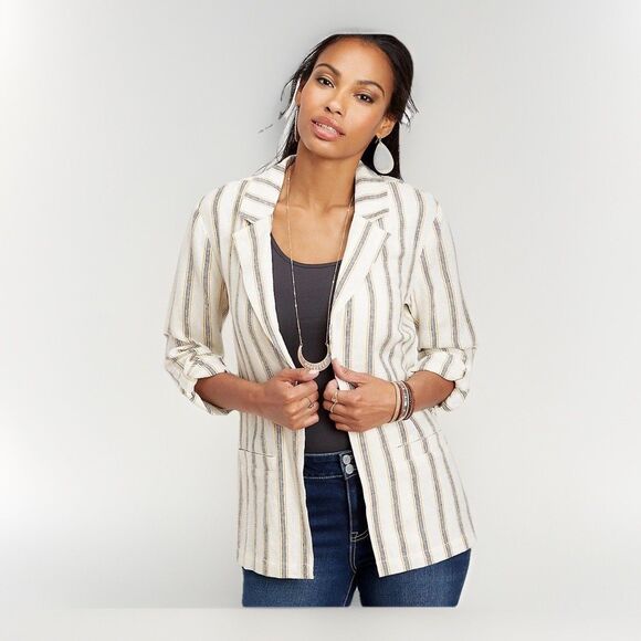Maurices Women’s XXL Striped Long Sleeve Open Front Lightweight Blazer Linen NWT - Picture 1 of 8